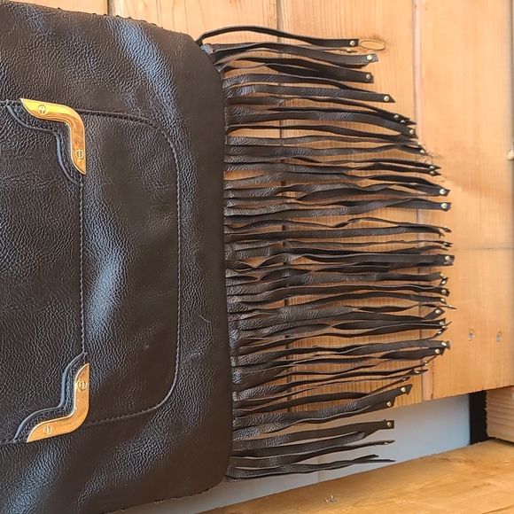 BEBE Black Fringe Shoulder Bag - Picture 5 of 13